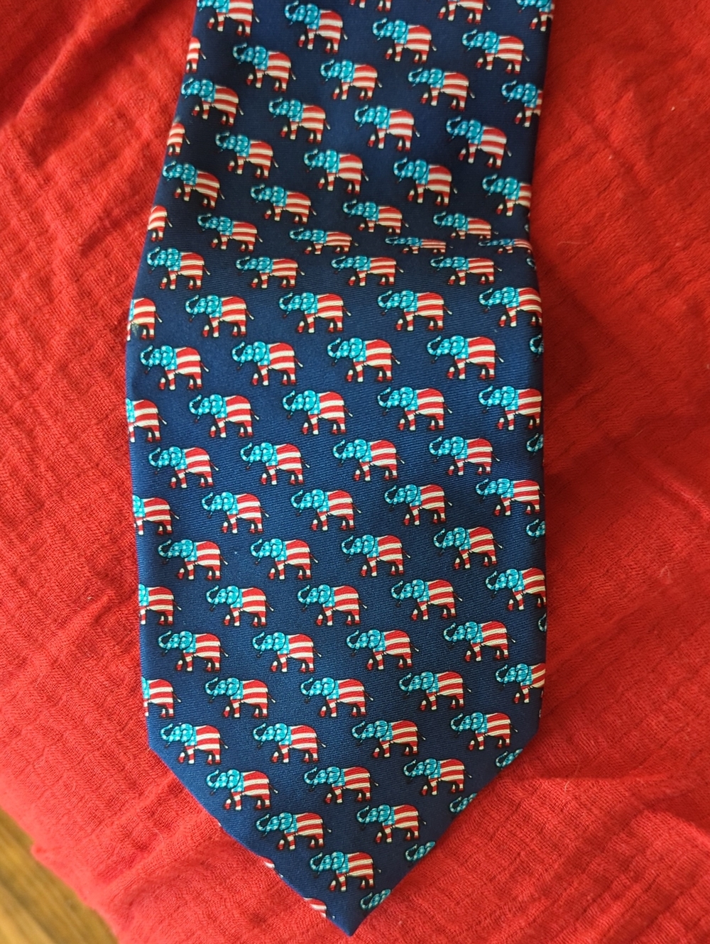 uTopia  Silk Tie with Red, White & Blue Elephant Print